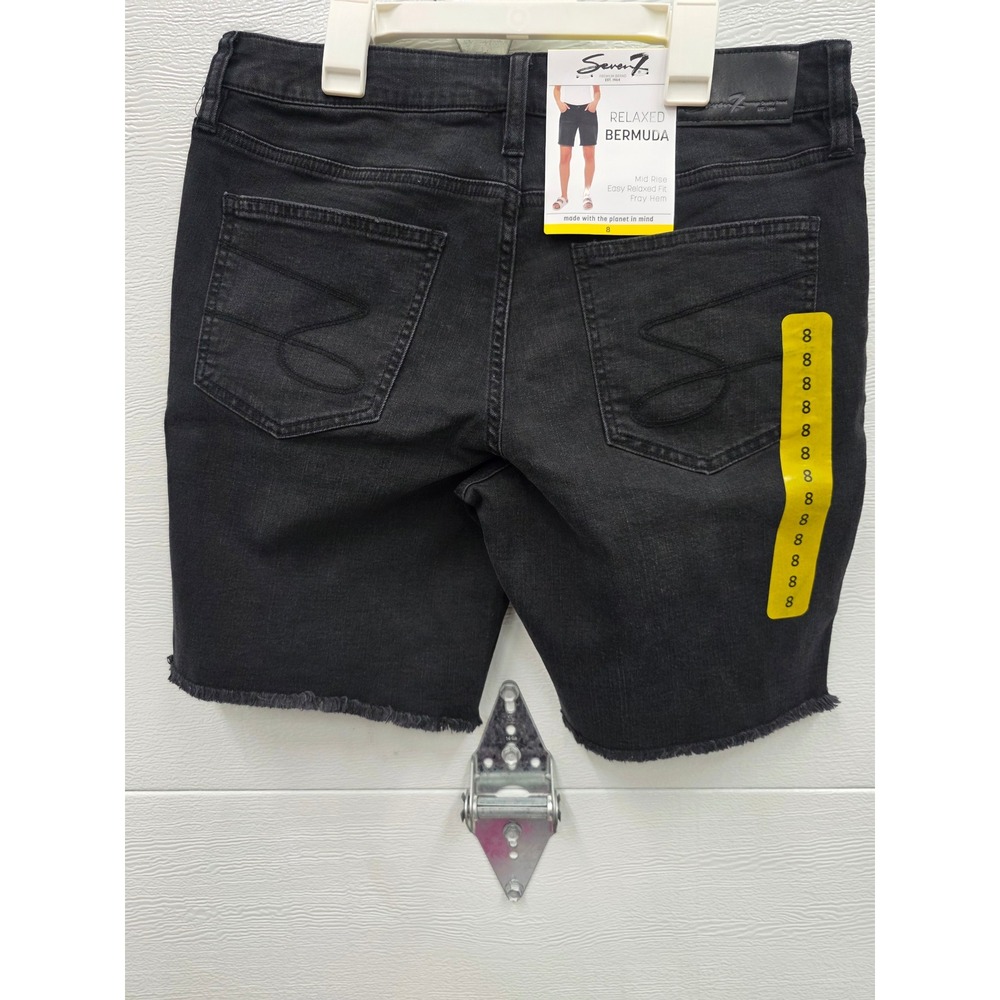 Seven7 Relaxed Bermuda Shorts Black Denim Fray Hem Mid Rise Womens Size 8 NEW